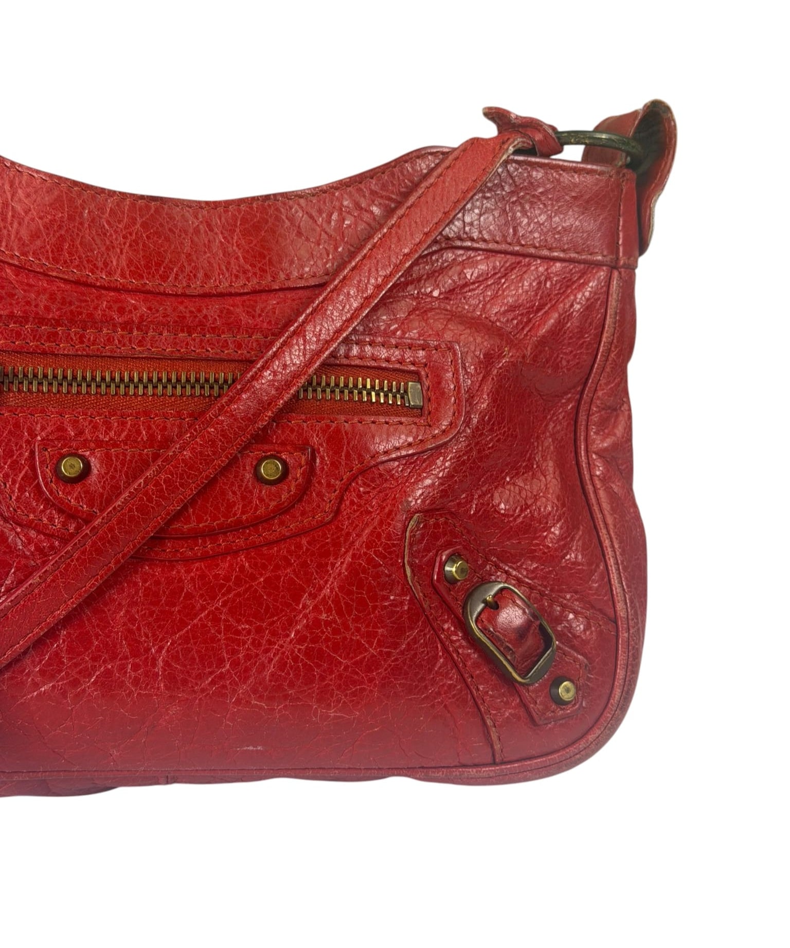 Balenciaga Red Lambskin Hip Moto Crossbody