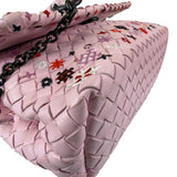 Bottega Veneta Baby Pink Leather Intrecciato Embroidered Flap Bag