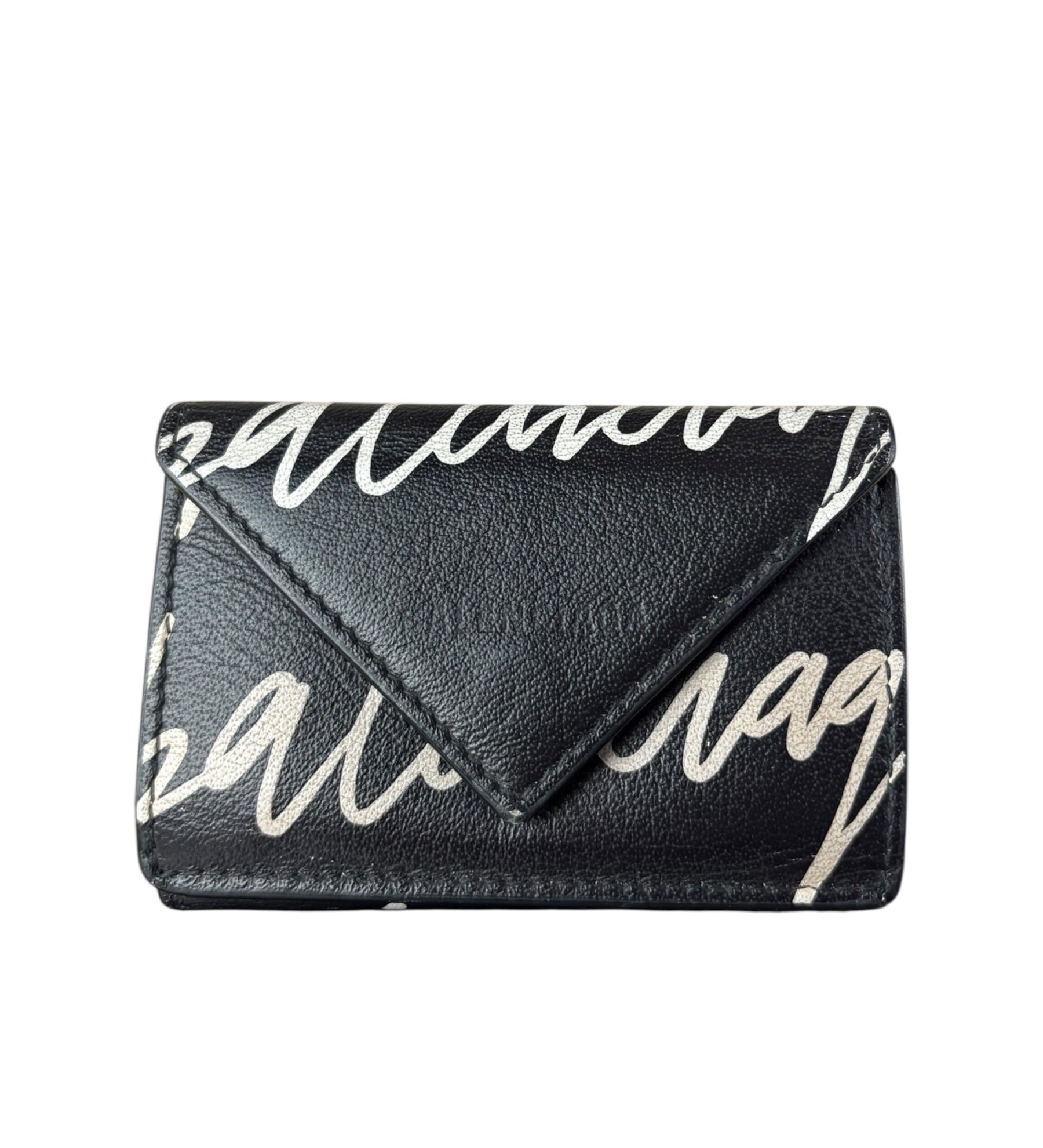 Balenciaga Black Papier Graffiti Trifold Wallet