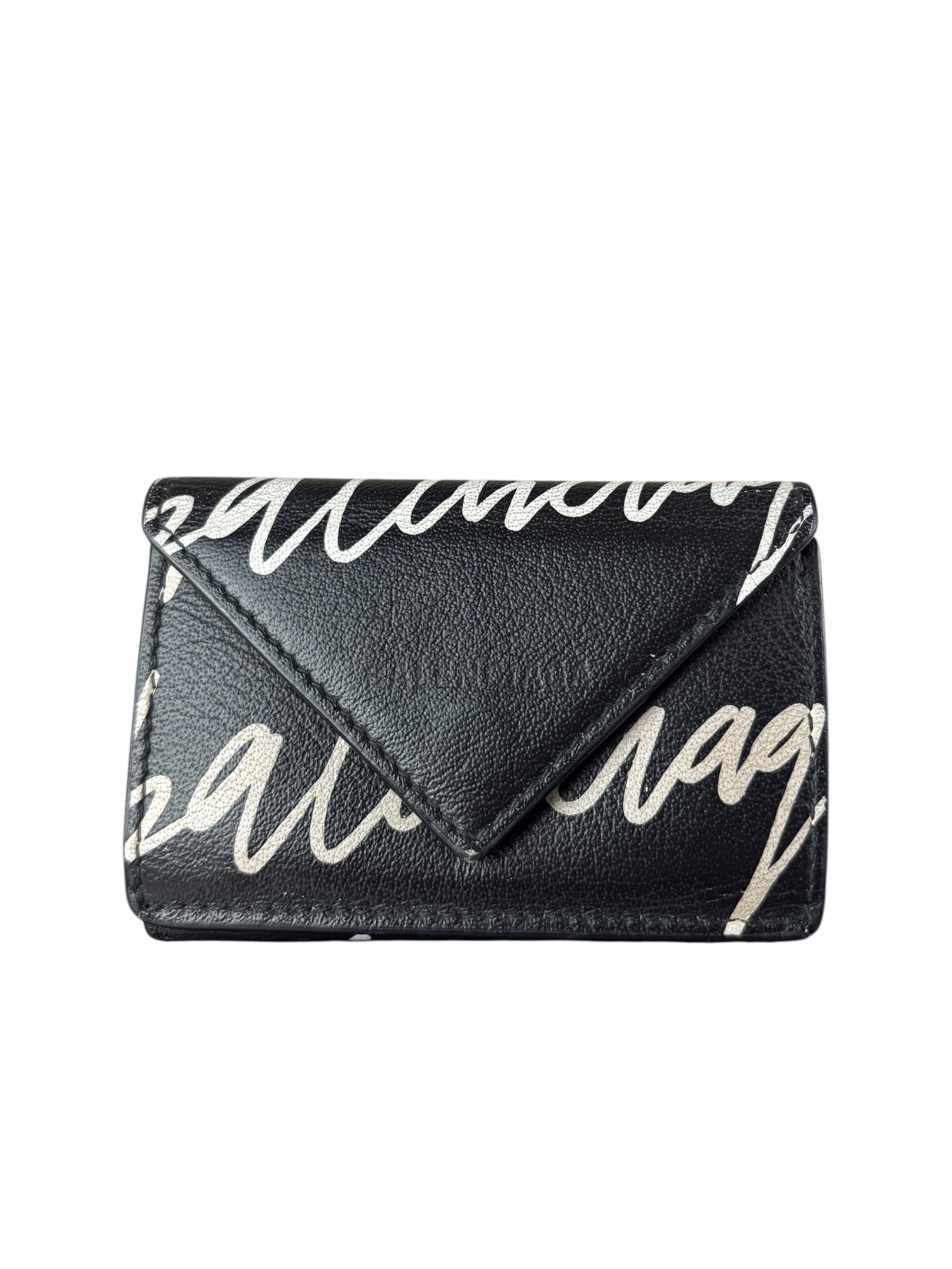 Balenciaga Black Papier Graffiti Trifold Wallet