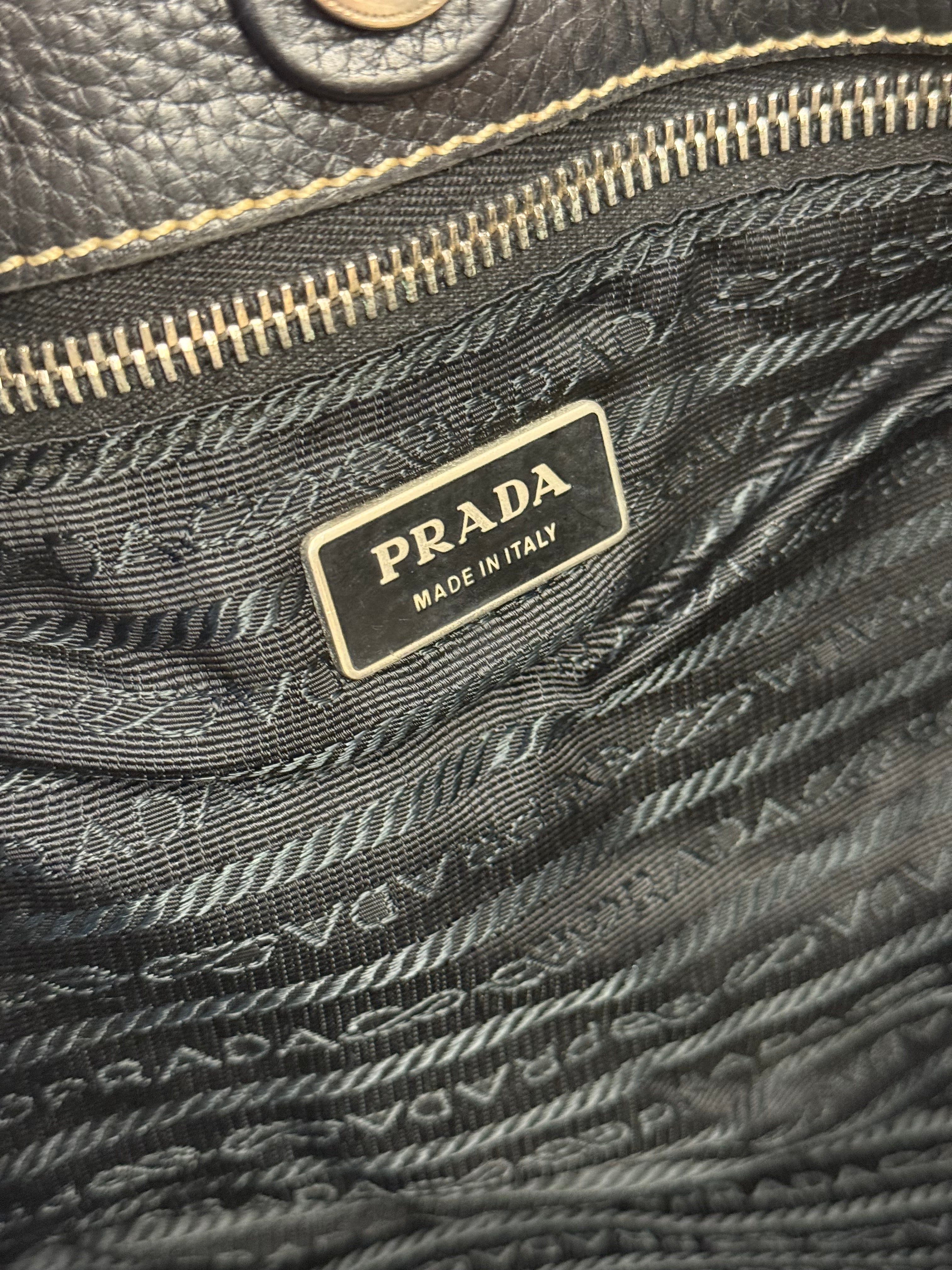 Prada Vintage Black Pebbled Leather Hobo Bag