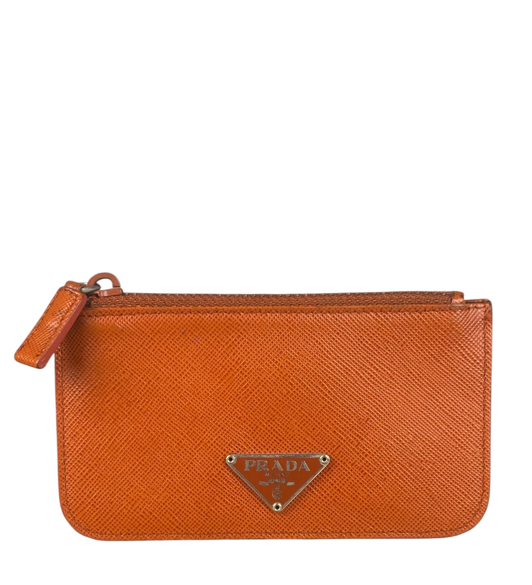 Prada Leather Orange Zip Pouch