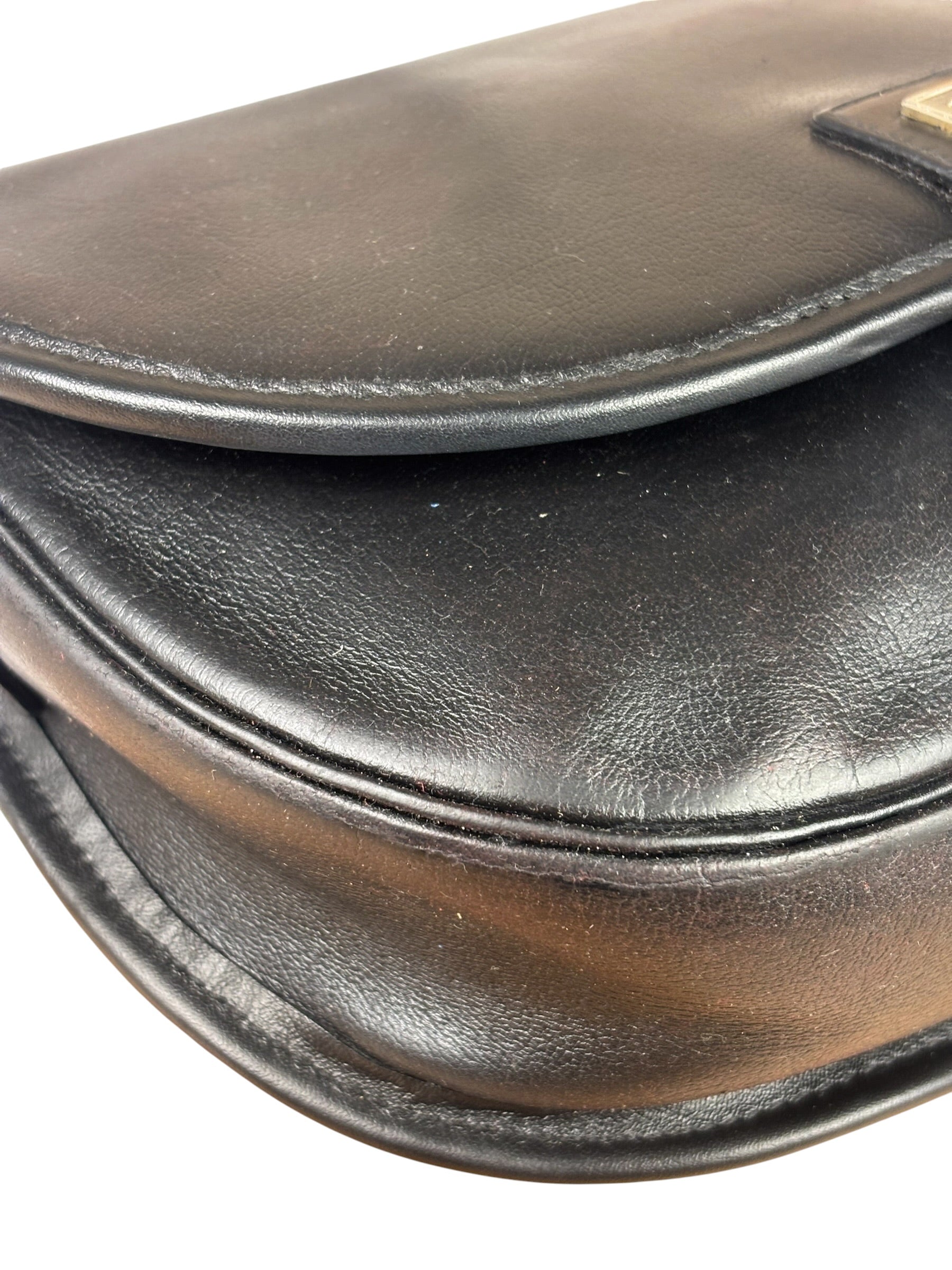 Christian Dior Vintage Black Leather Rounded Flap Bag
