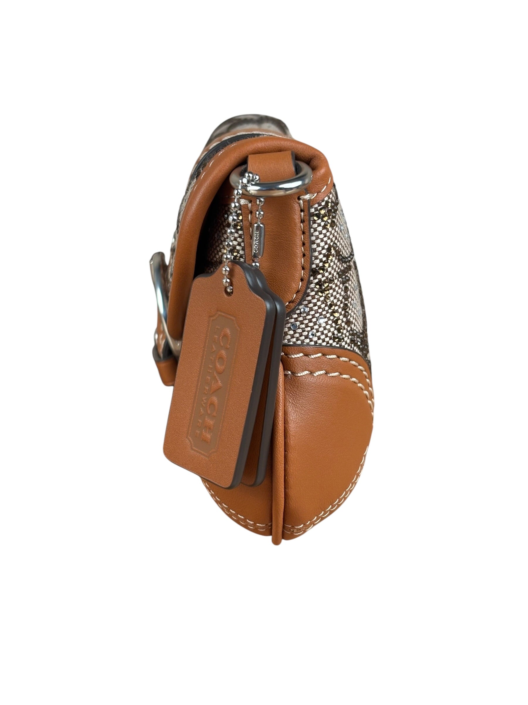 Coach Leather Trim Crystal Signature Jacquard Soho Pochette