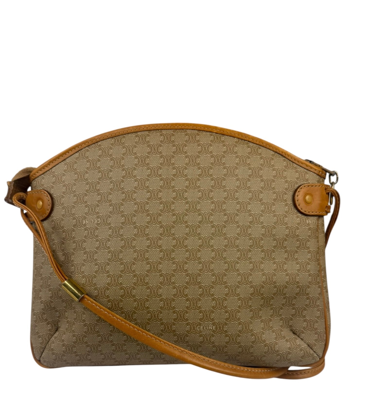 Celine Beige/Brown Leather Trim Macadam Shoulder Bag