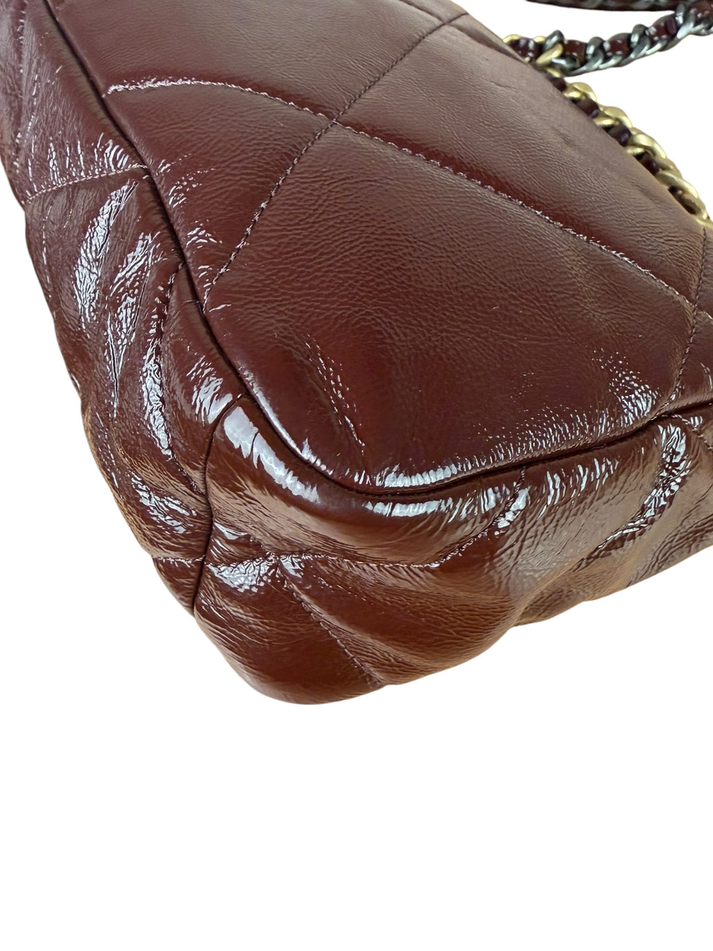 Chanel 19 Burgundy Quilted Patent Leather Two-Way Flap Bag 2020