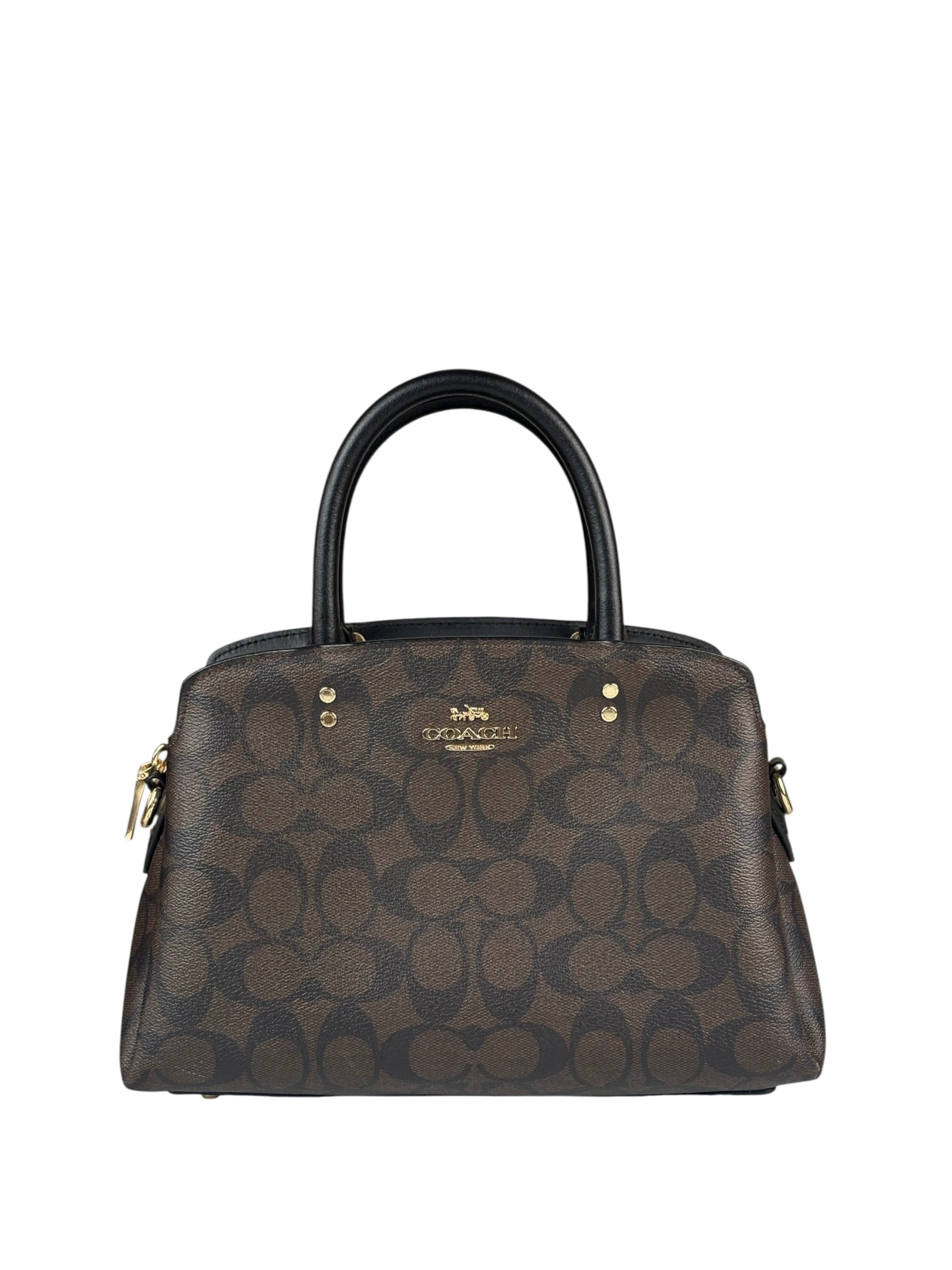 Coach Brown/Black Leather Mini Lillie Carryall In Signature Two-Way Bag