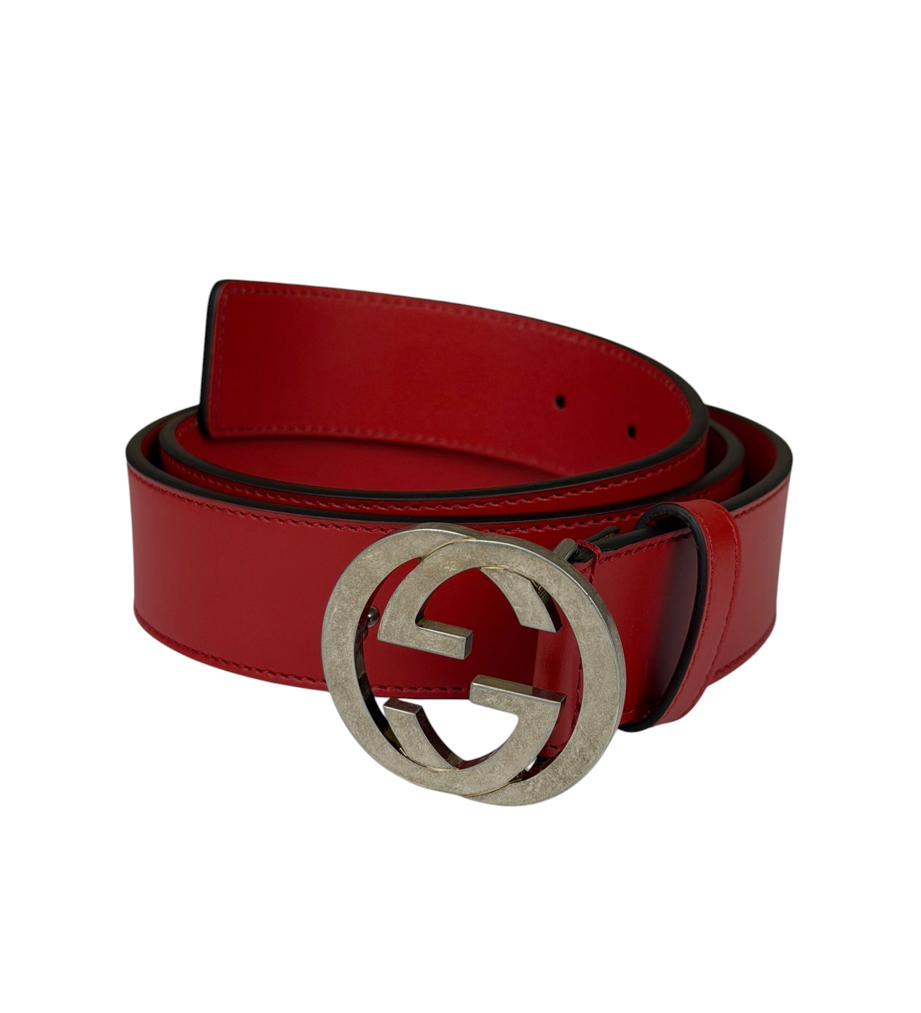 Gucci Red Leather Interlocking GG Belt