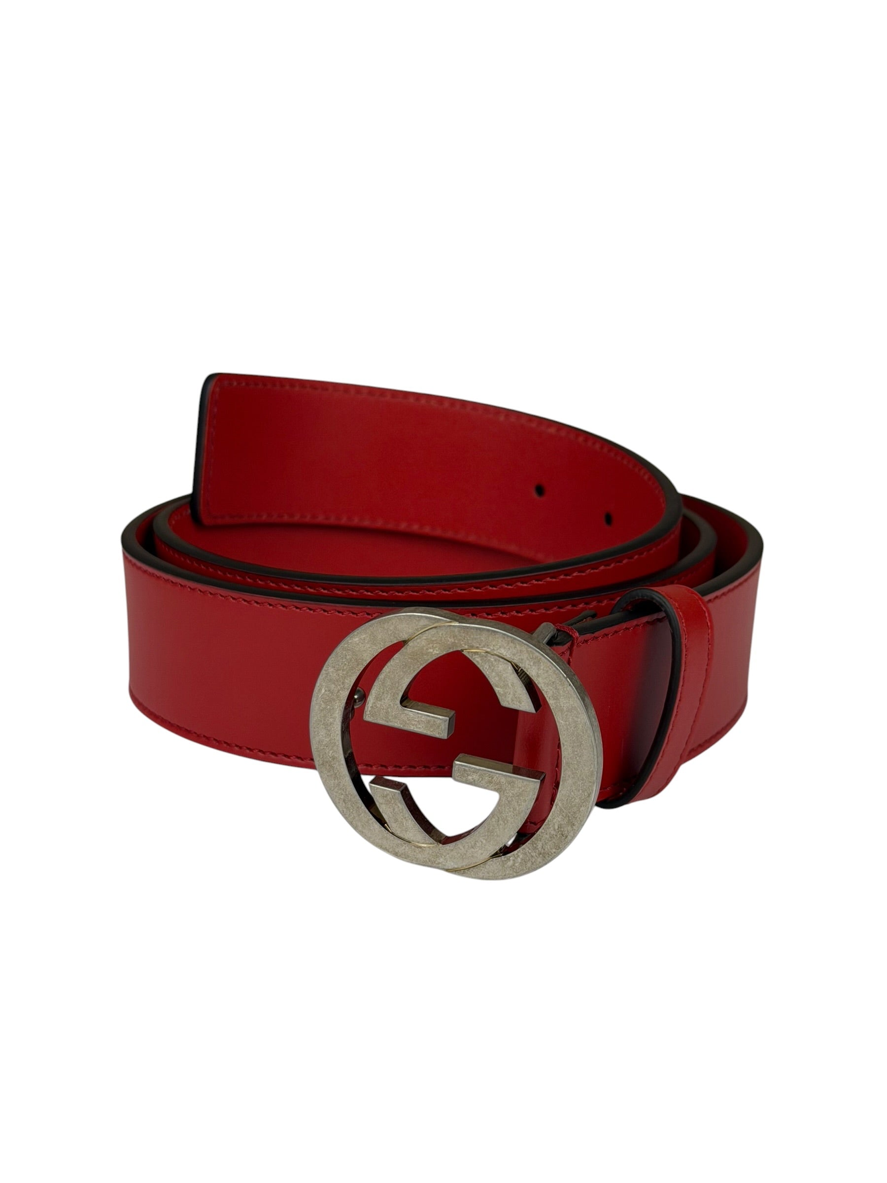 Gucci Red Leather Interlocking GG Belt