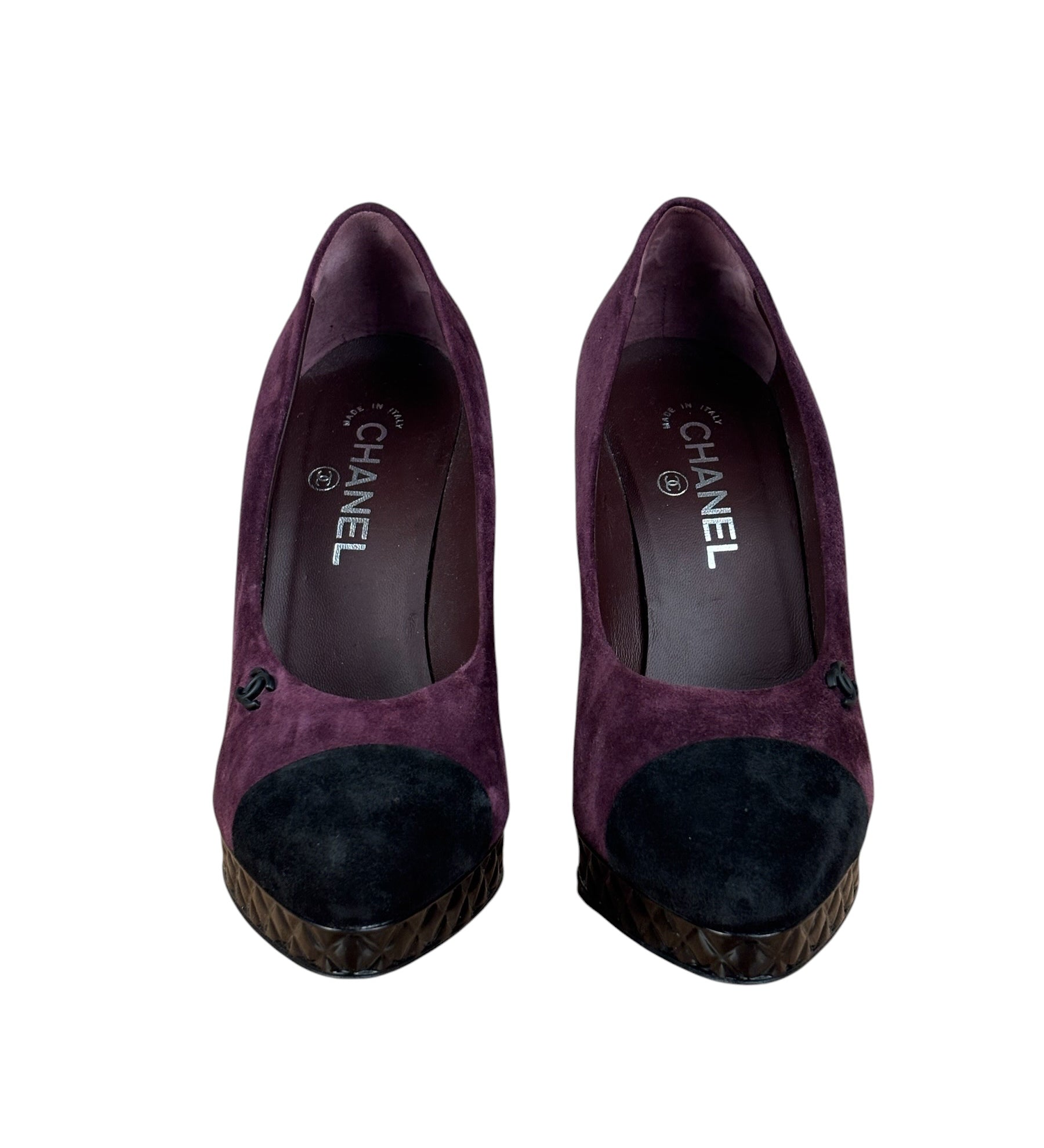 Chanel Two-Tone Suede Cap-Toe Platform Pumps