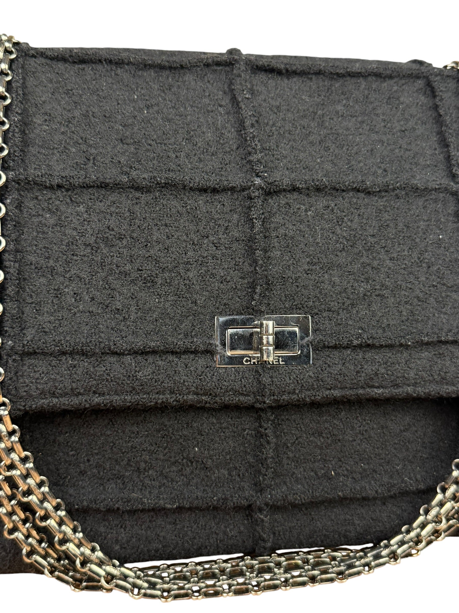 Chanel Black Wool Quilted 2.55 Chain Flap Bag '97-'99