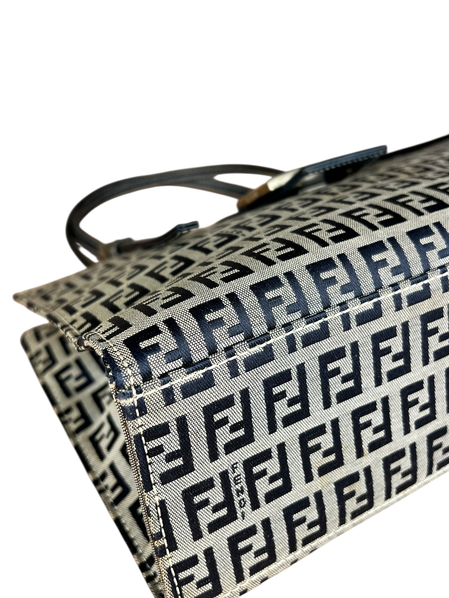 Fendi FF Buckle Navy Zucca Tote Handbag