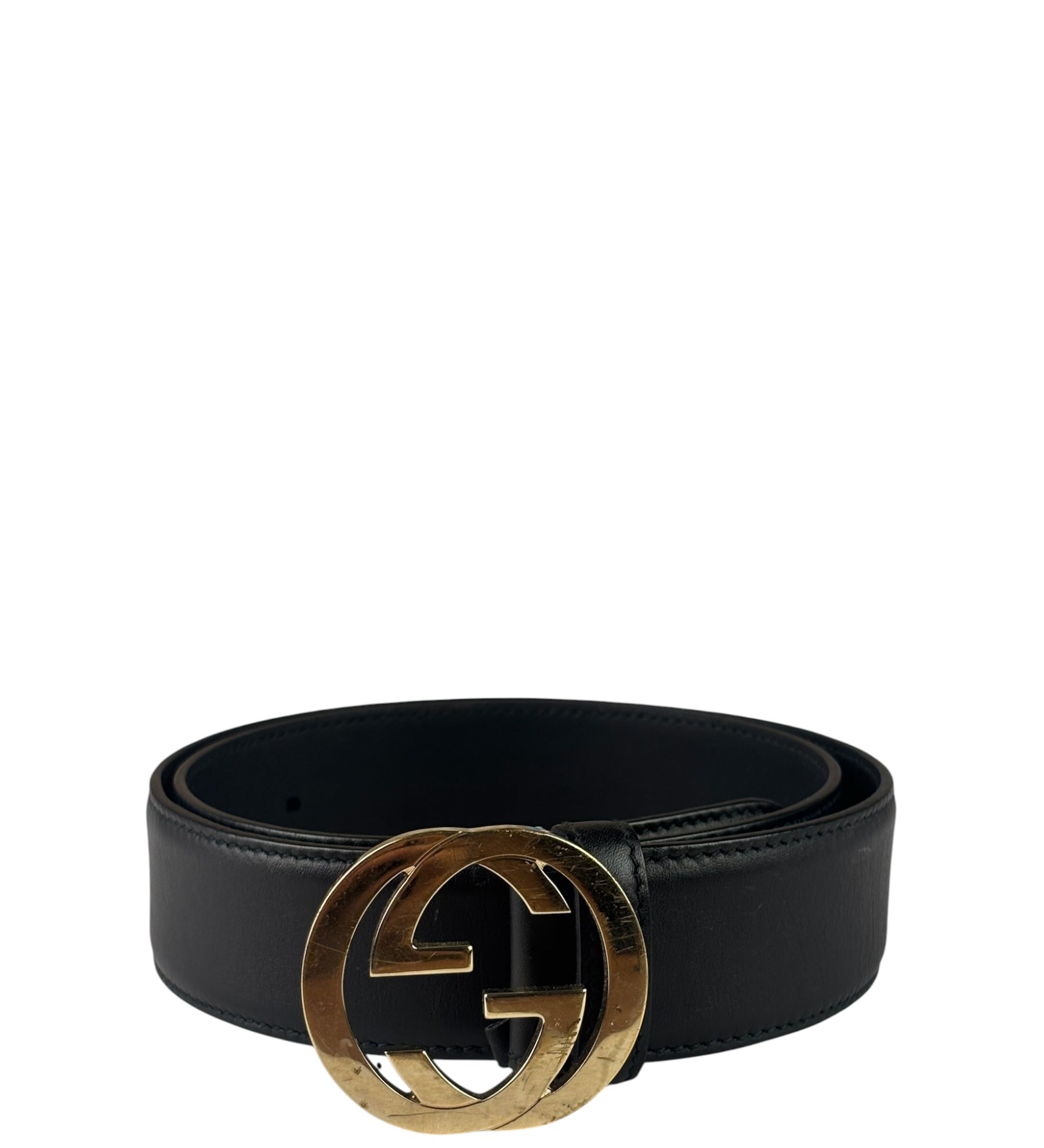 Gucci Black Leather GG Buckle Belt