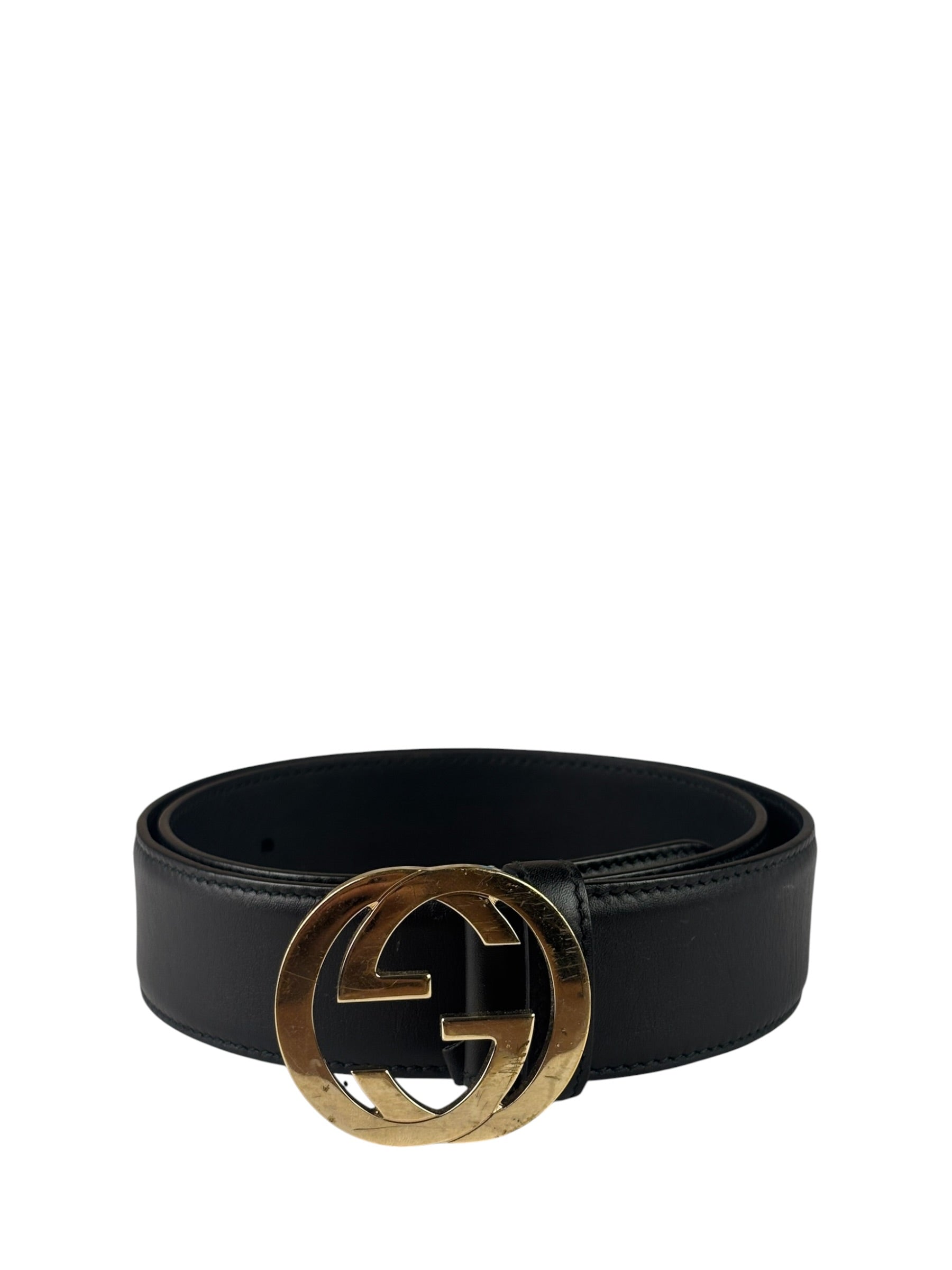 Gucci Black Leather GG Buckle Belt