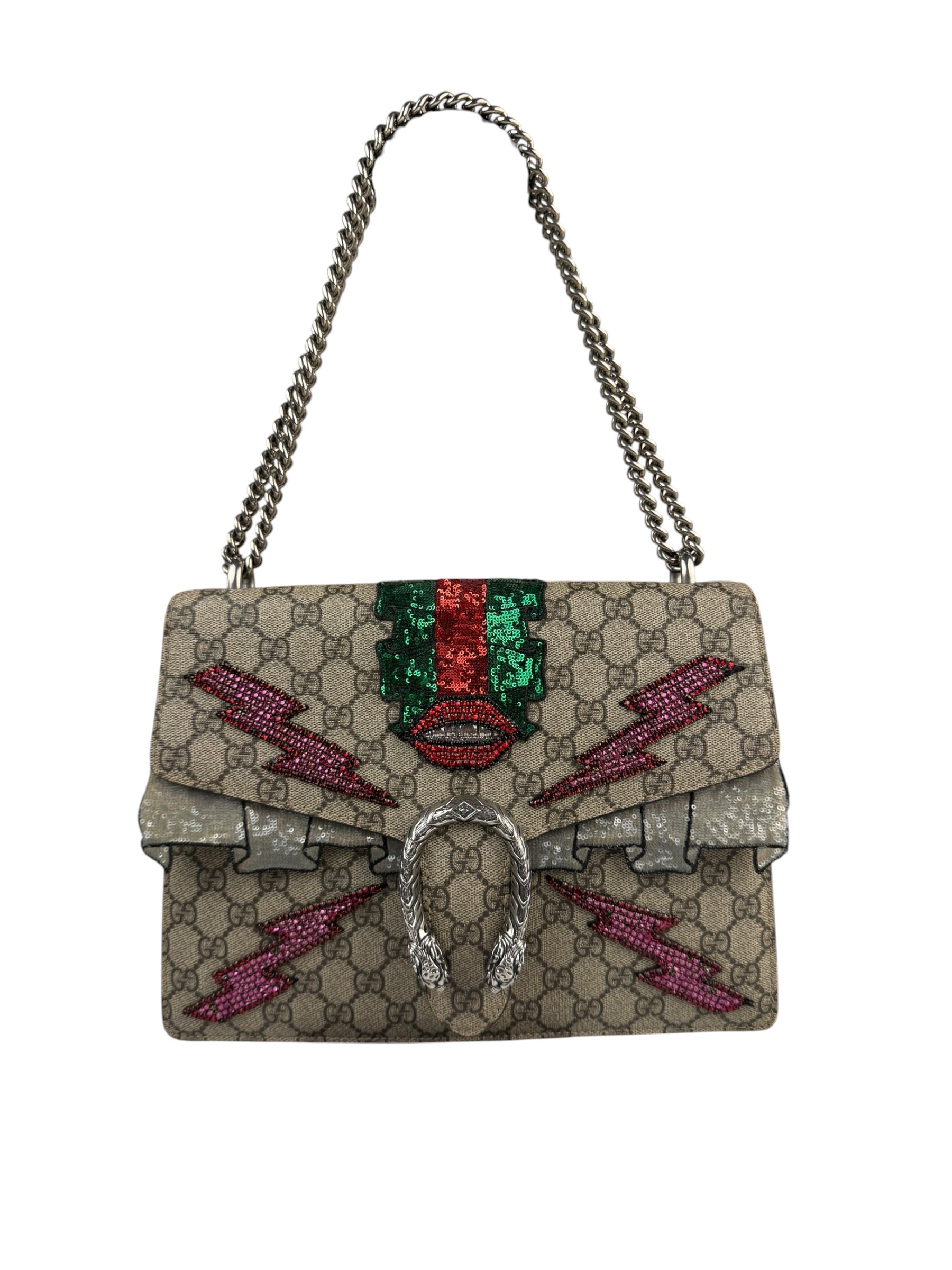 Gucci Beige GG Supreme Medium Dionysus Flap Bag