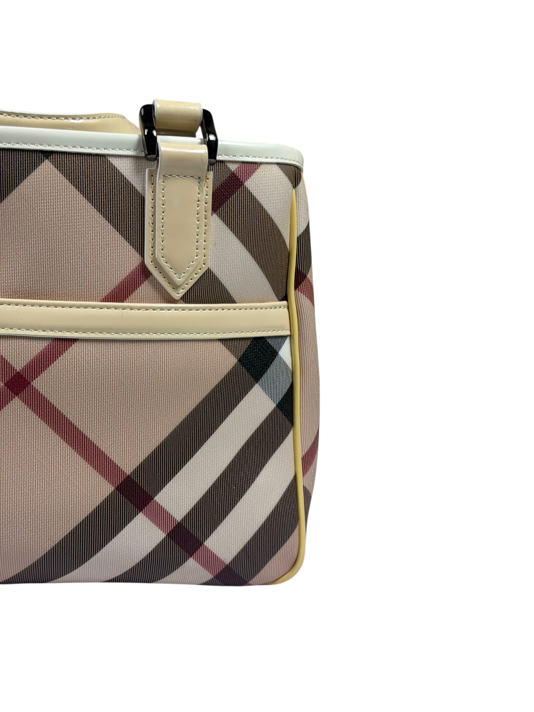 Burberry Beige Nova Check Canvas Patent Leather Tote Bag