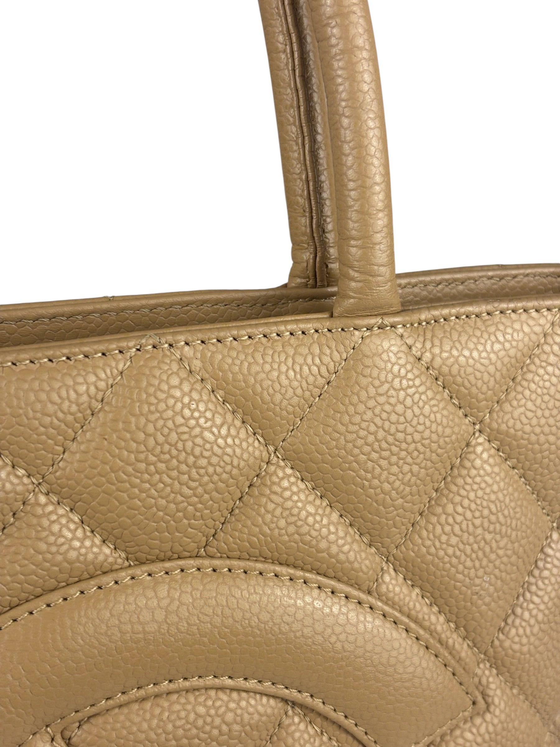 Chanel Vintage Beige Leather Diamond Quilted Medallion Tote Bag 2002