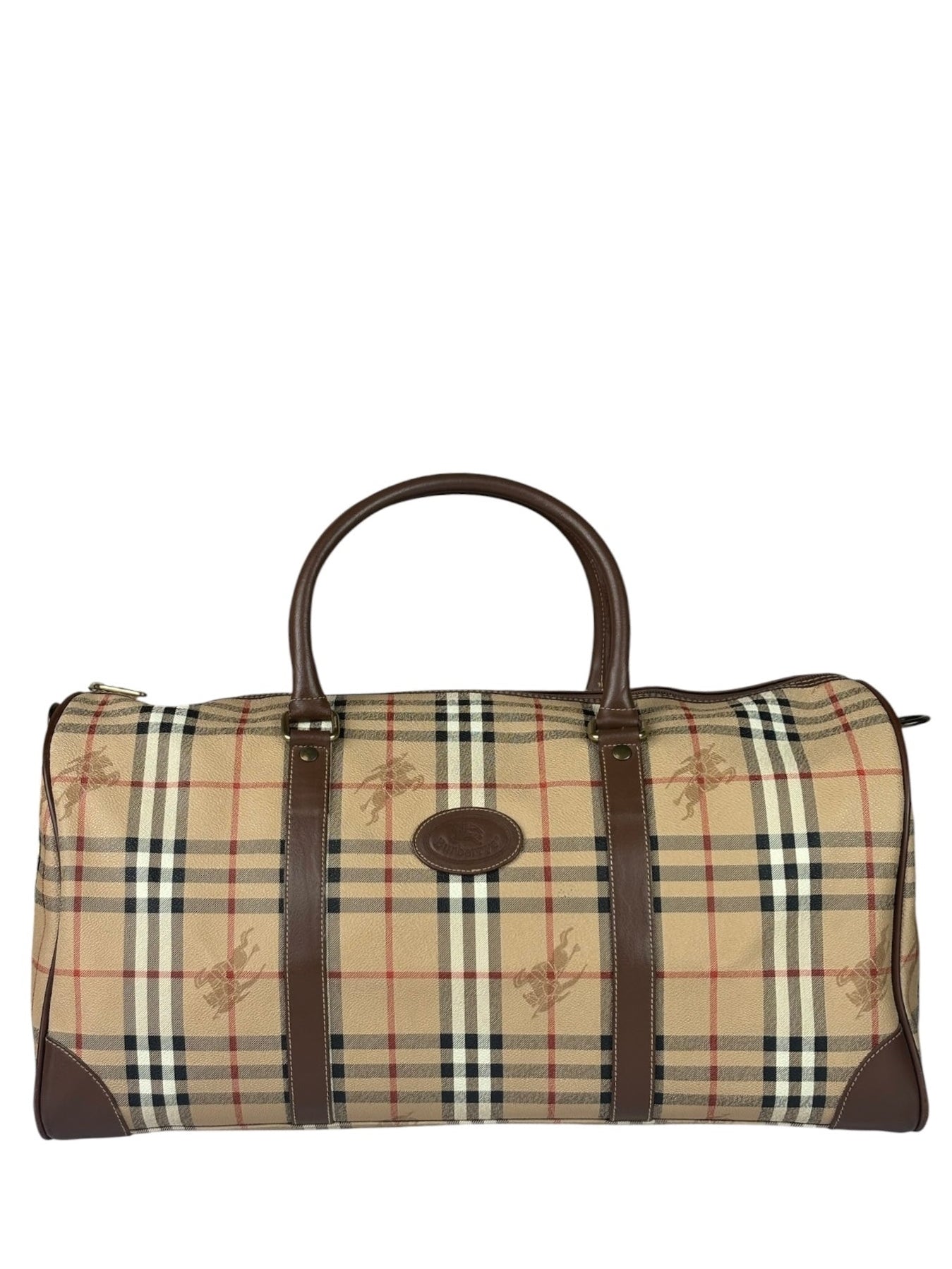 Burberry Beige/Brown Leather House Check Boston Bag