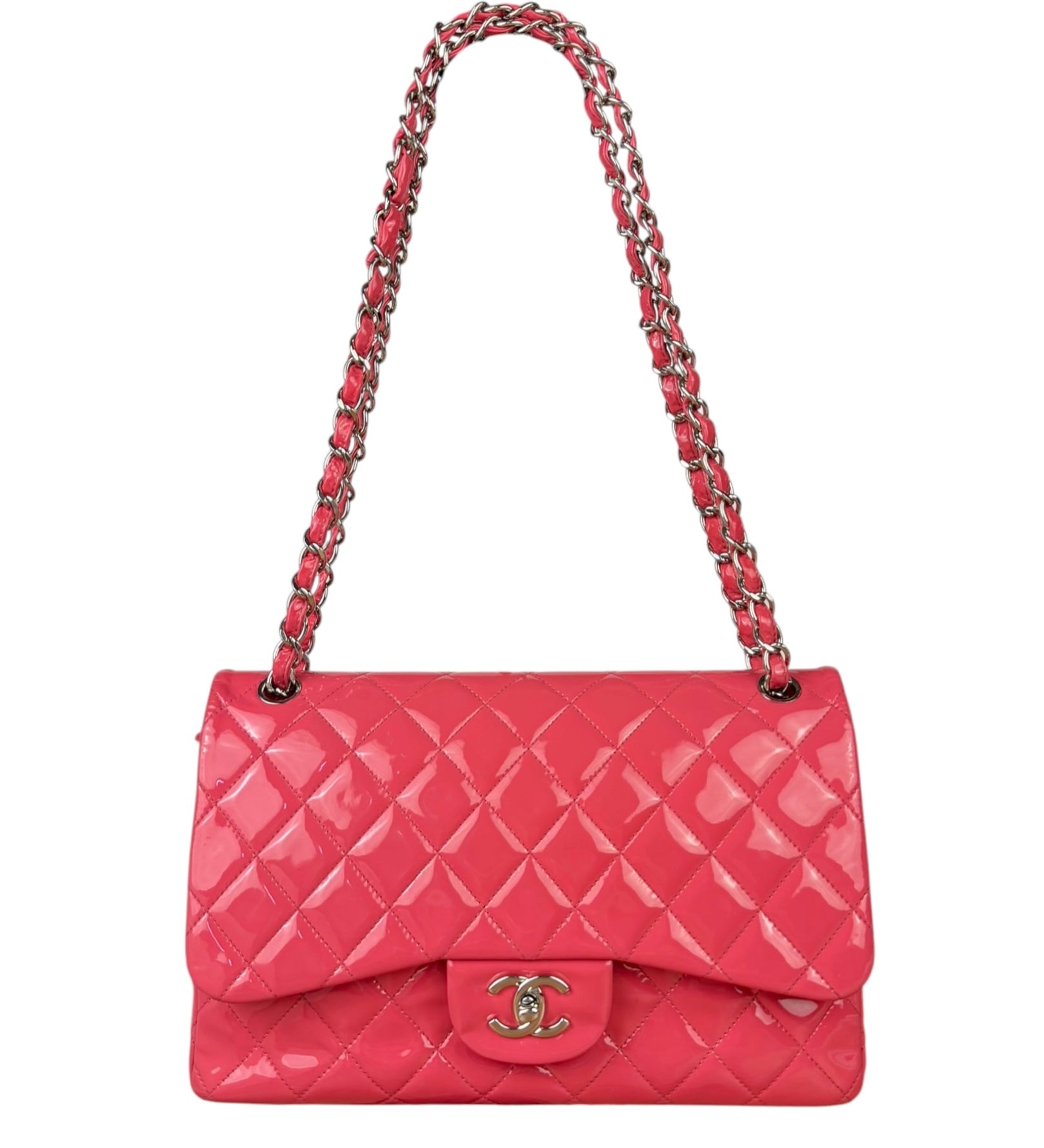 Chanel Pink Patent Leather Double Flap Bag 2012