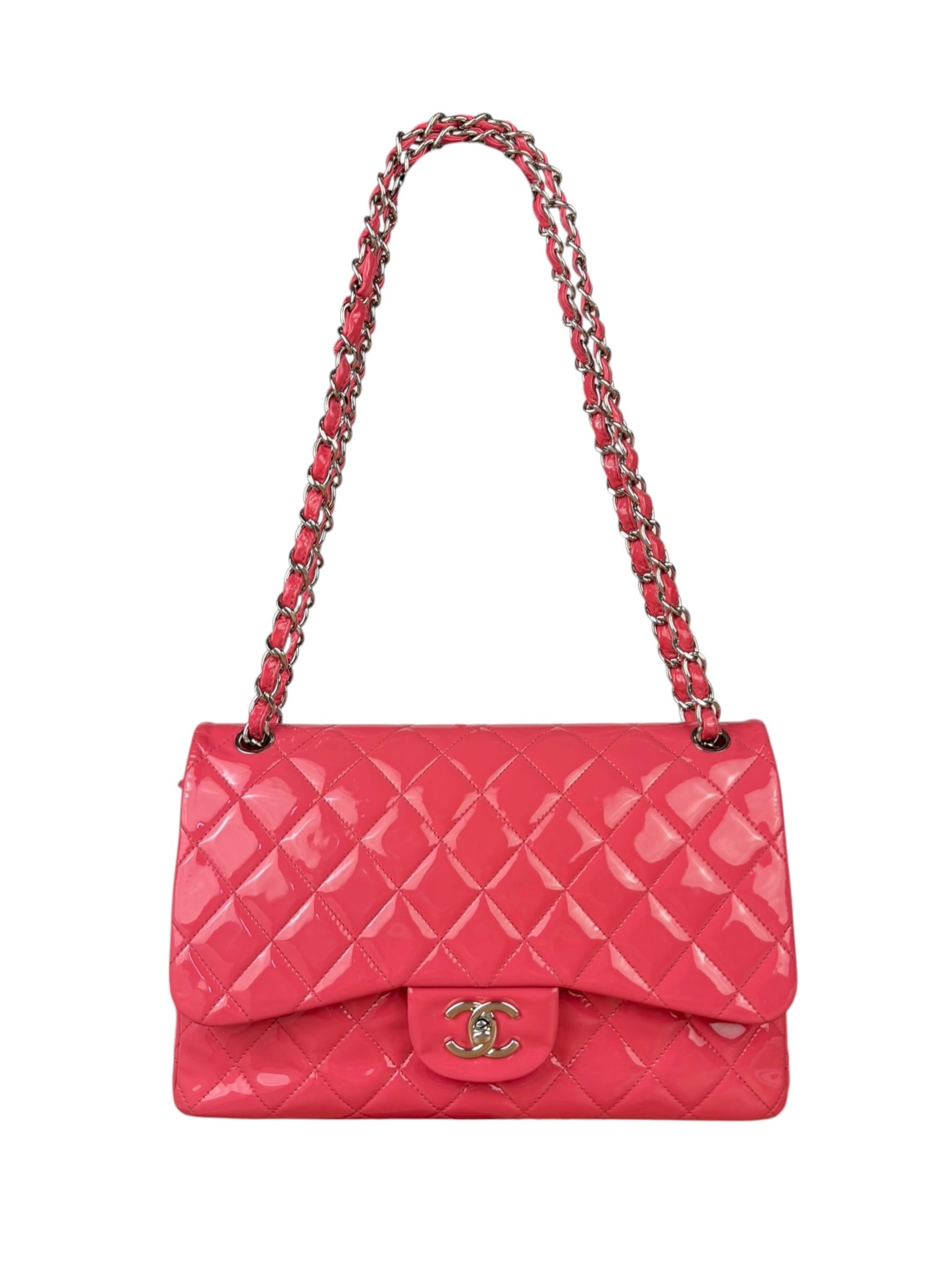 Chanel Pink Patent Leather Double Flap Bag 2012