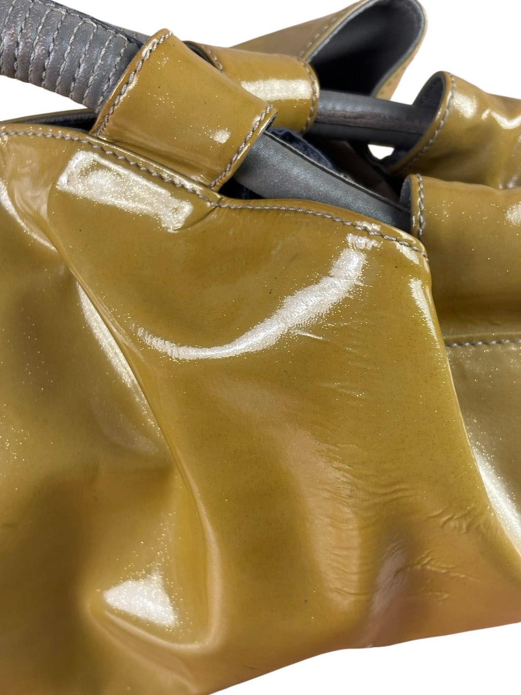 Loewe Anagram Patent Olive Leather Top Handle Bag
