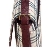 Burberry Burgundy Leather Trim House Check Shoulder Bag