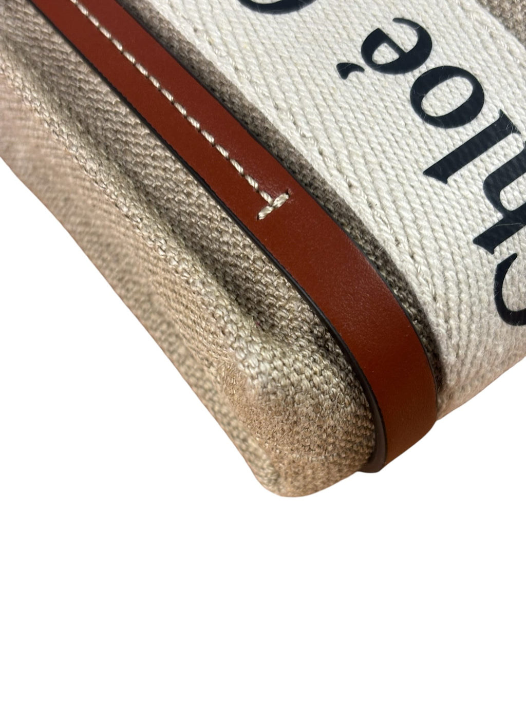 Chloe Beige/Brown Leather Trim Canvas Woody Nano Two-Way Satchel