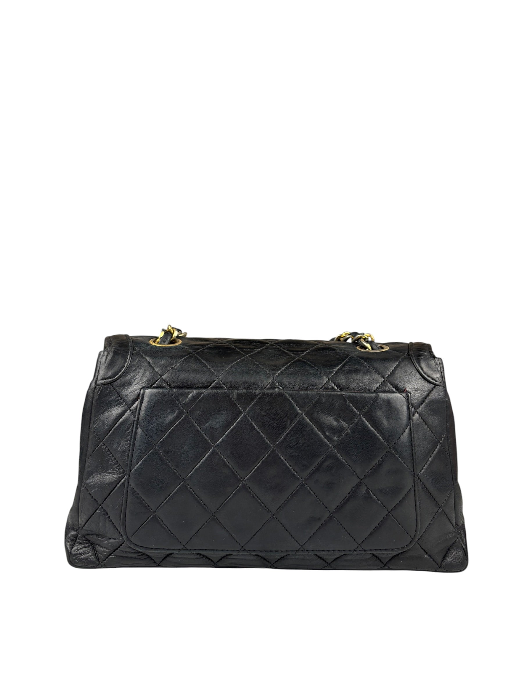 Chanel Vintage Black Leather Double Flap Shoulder Bag 1999