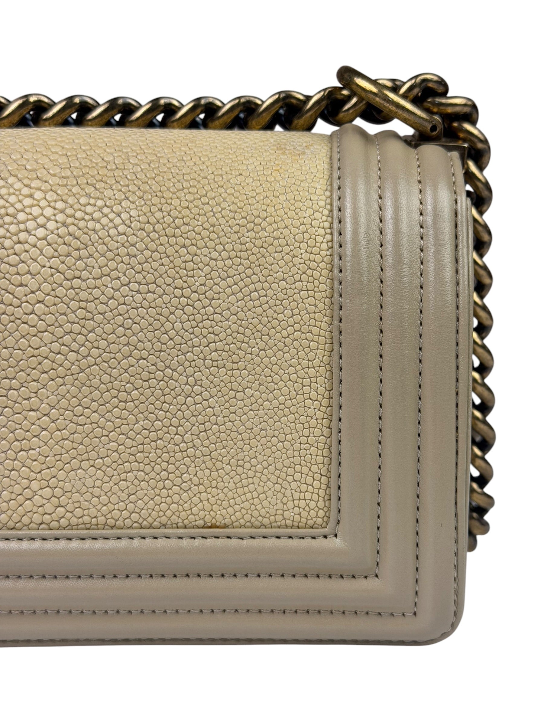 Chanel Beige Leather Boy Stingray Flap Bag 2013