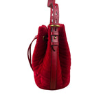 Gucci Red Velvet Leather Trim Marmont Matelasse Bucket Bag