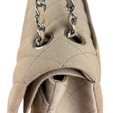 Chanel Beige Jersey Leather Trim Classic Double Flap Bag 2005