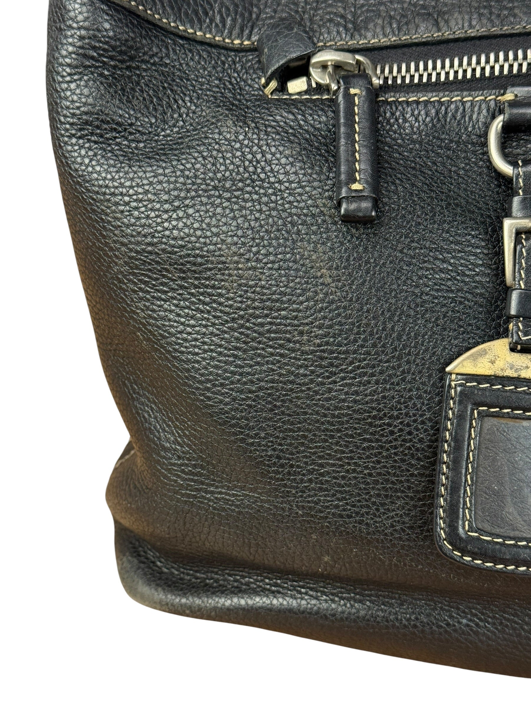 Prada Vintage Black Pebbled Leather Hobo Bag