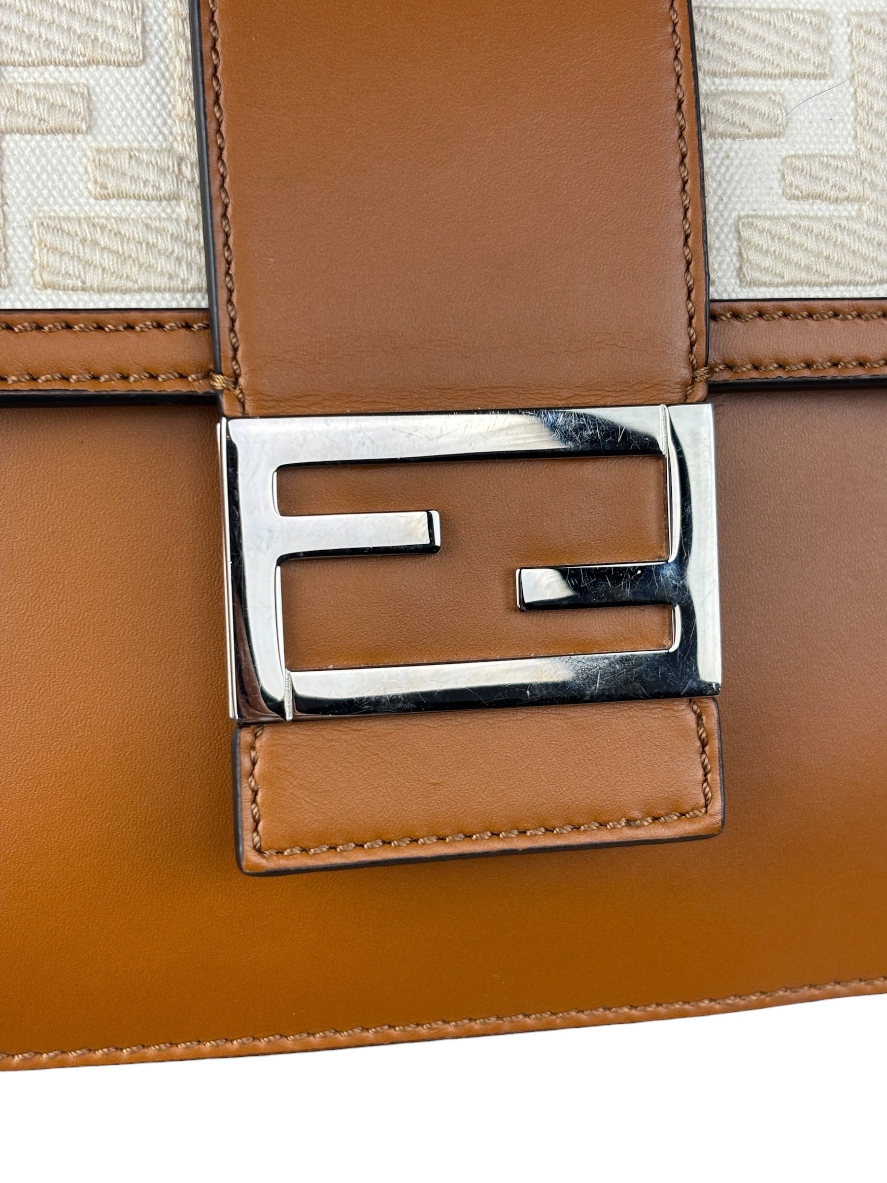 Fendi Brown/Cream Leather Jacquard FF Zucca Baguette