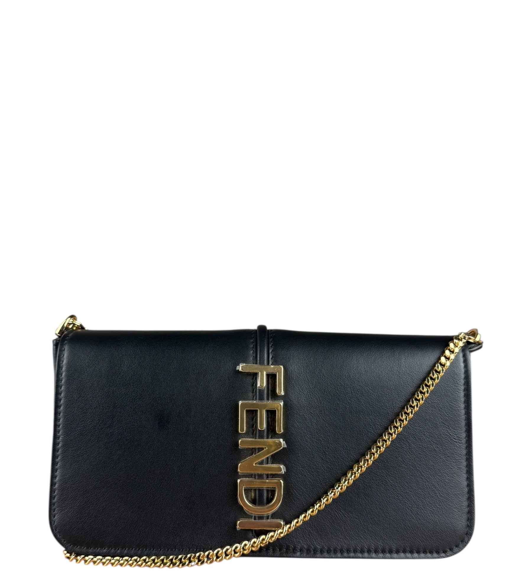 Fendi Fendigraphy Black Leather Wallet on Chain