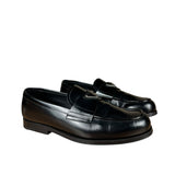 Prada Black Leather Triangle Logo Loafers