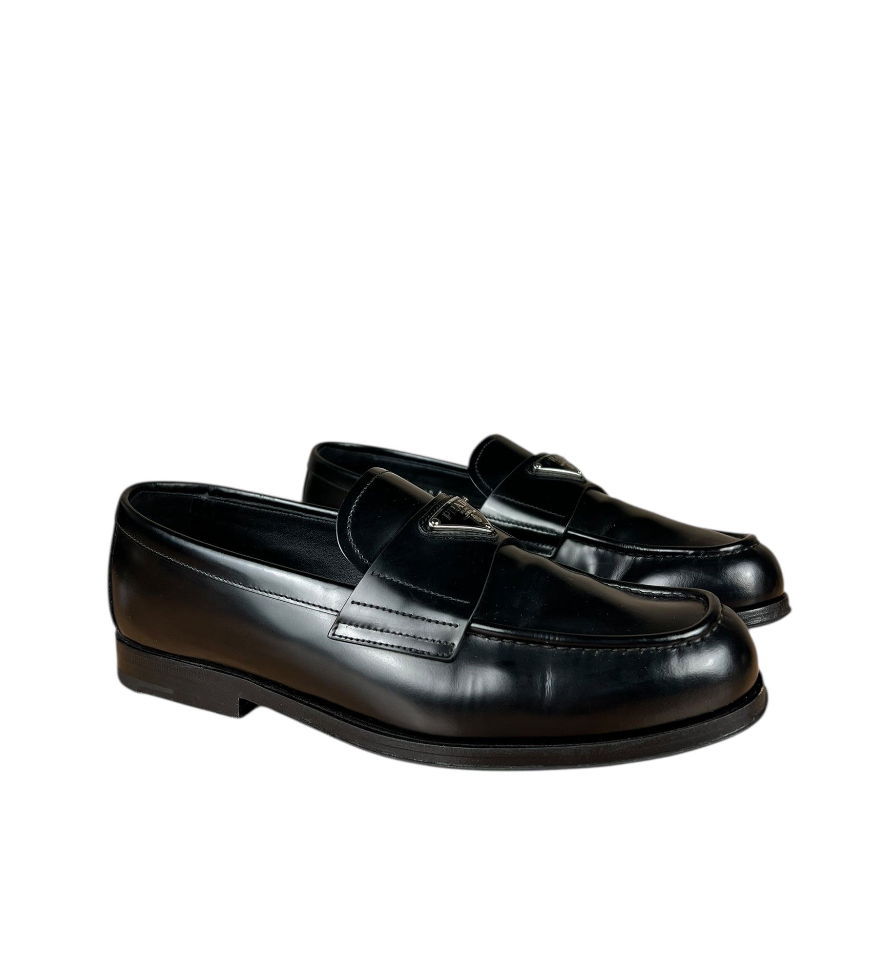 Prada Black Leather Triangle Logo Loafers