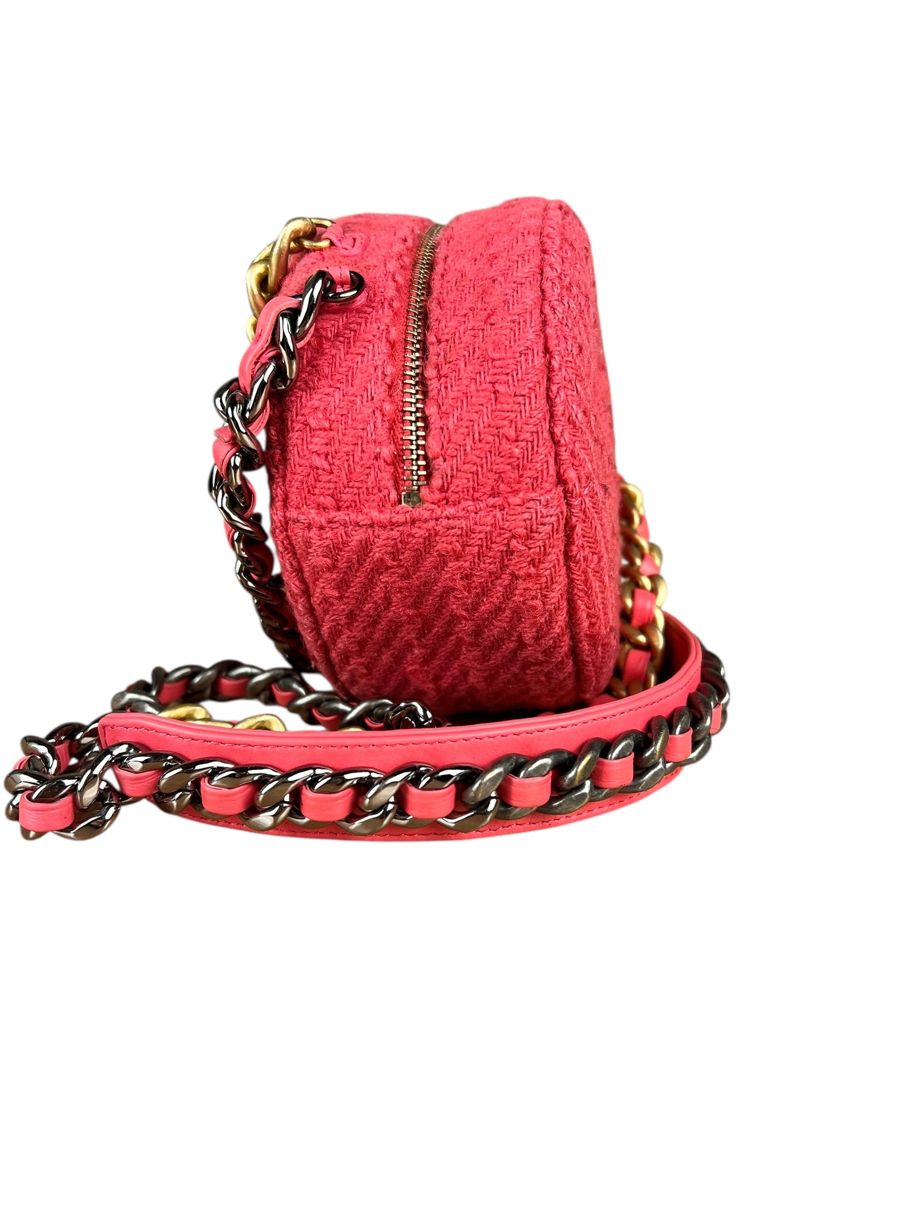 Chanel 19 Round Pink Tweed Chain Shoulder Bag