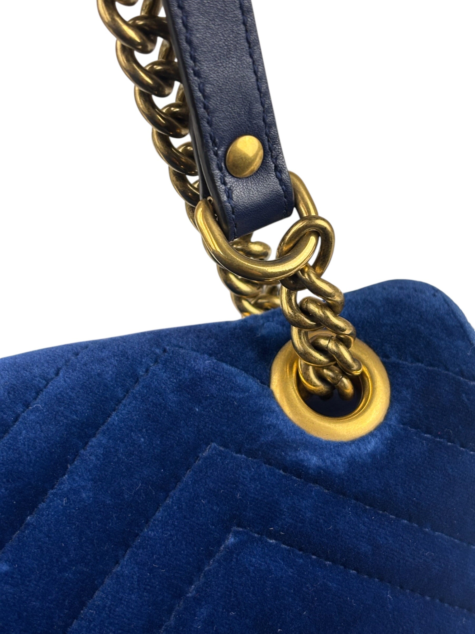 Gucci GG Blue Velvet Marmont Chain Shoulder Bag