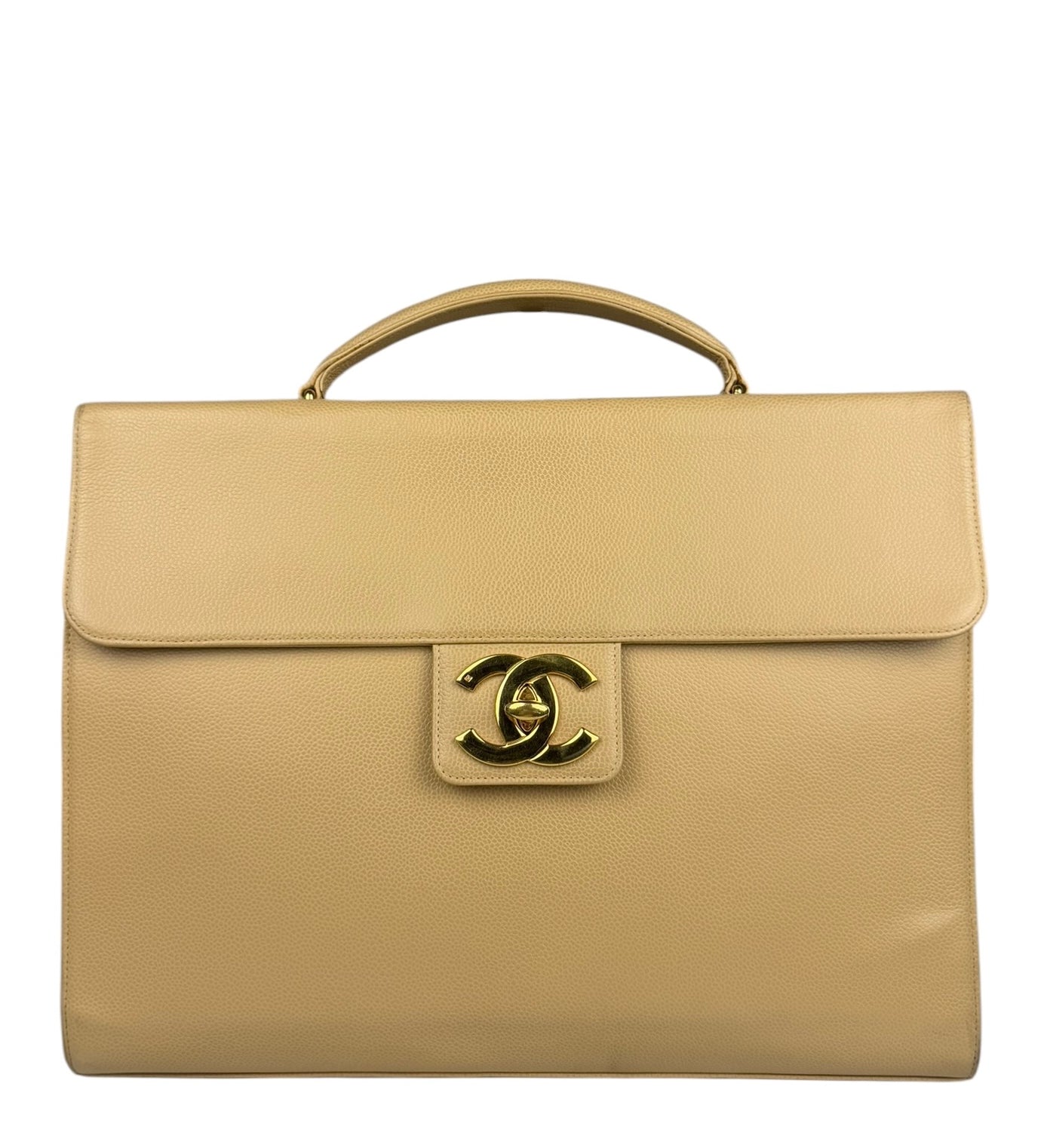 Chanel Vintage Beige Caviar Briefcase Top Handle Bag 2000
