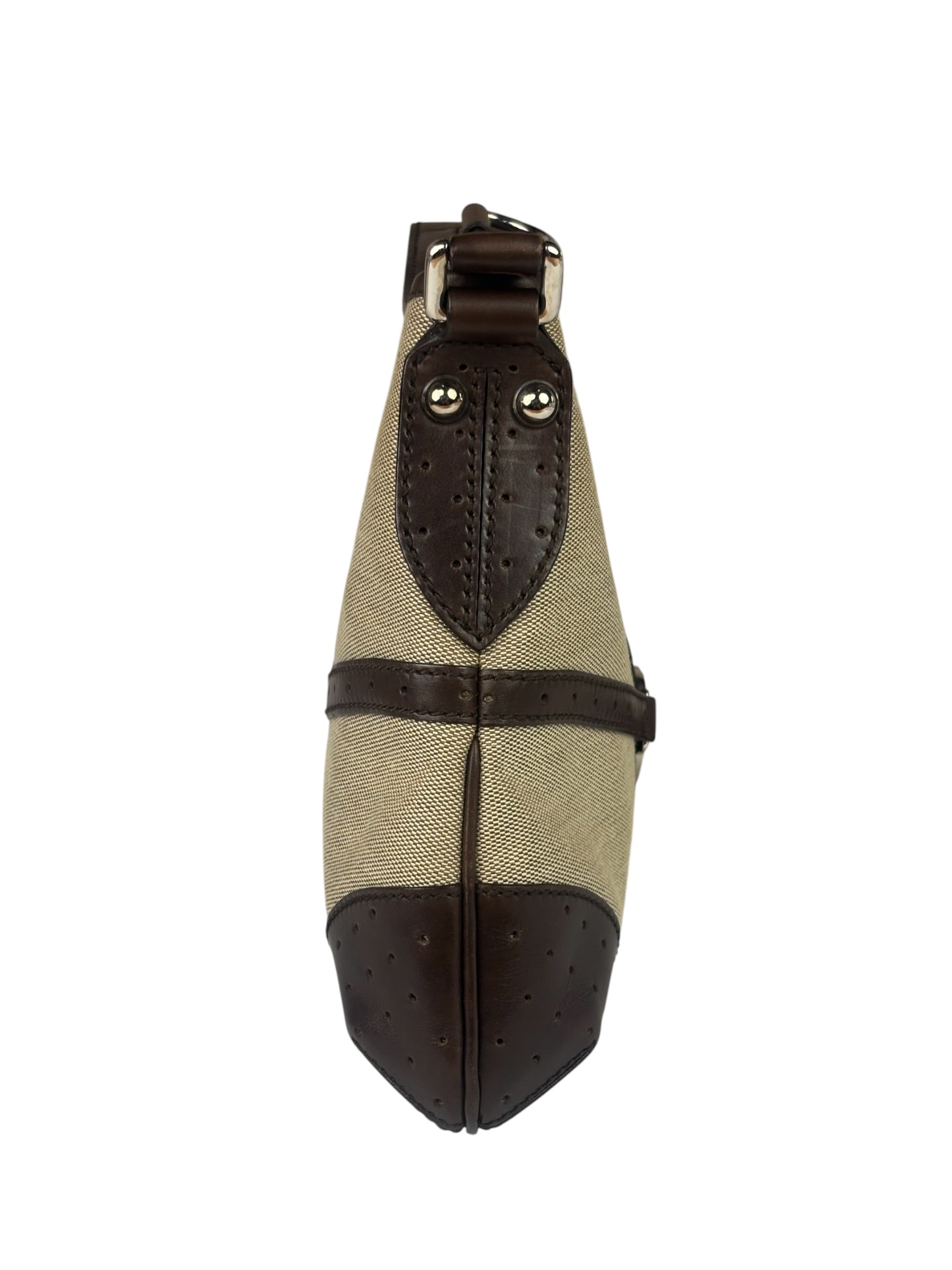 Gucci Brown/Beige Leather Trim Reins Canvas Web Hobo Bag