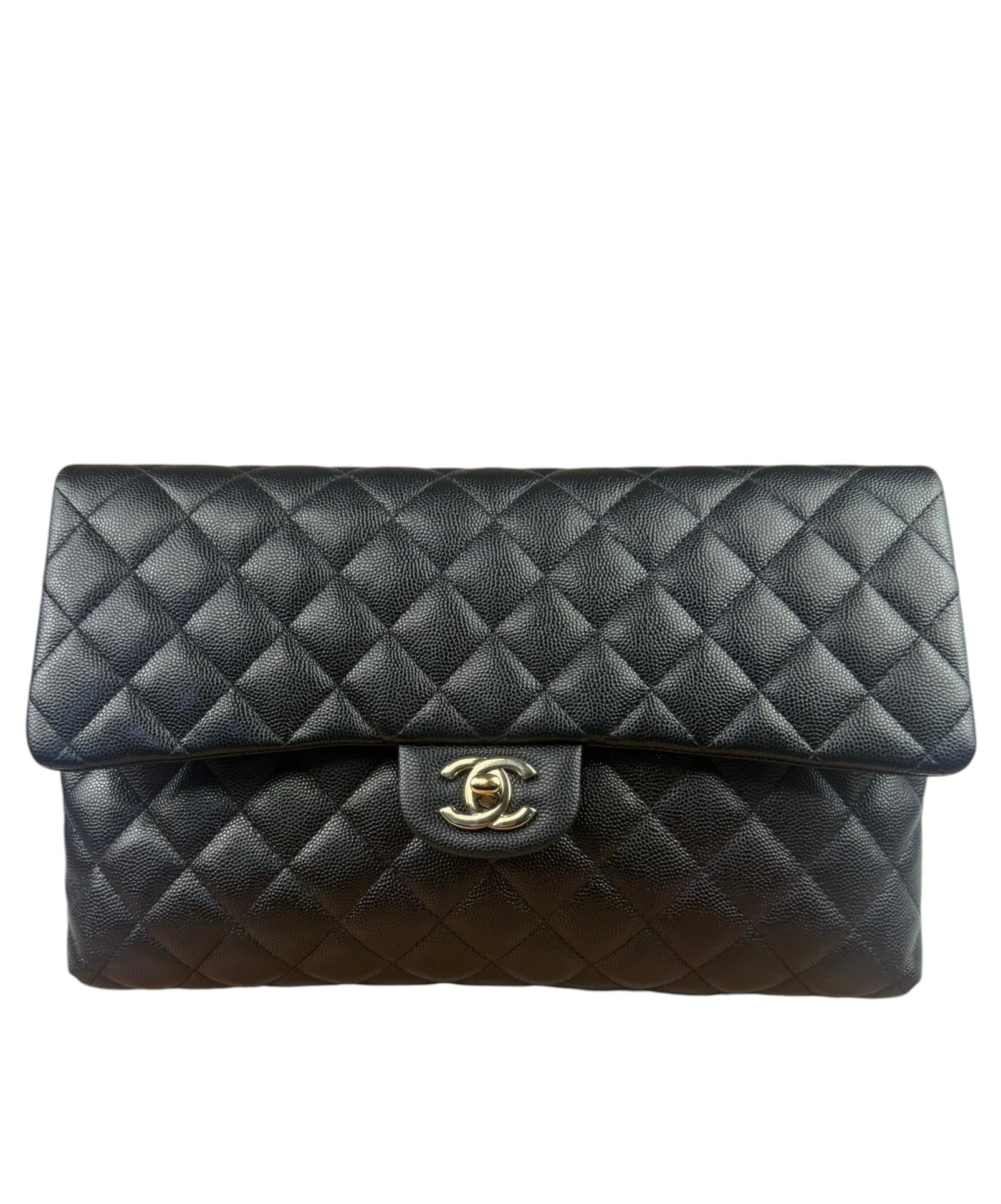 Chanel Black Caviar Quilted Flap Clutch Bag 2019