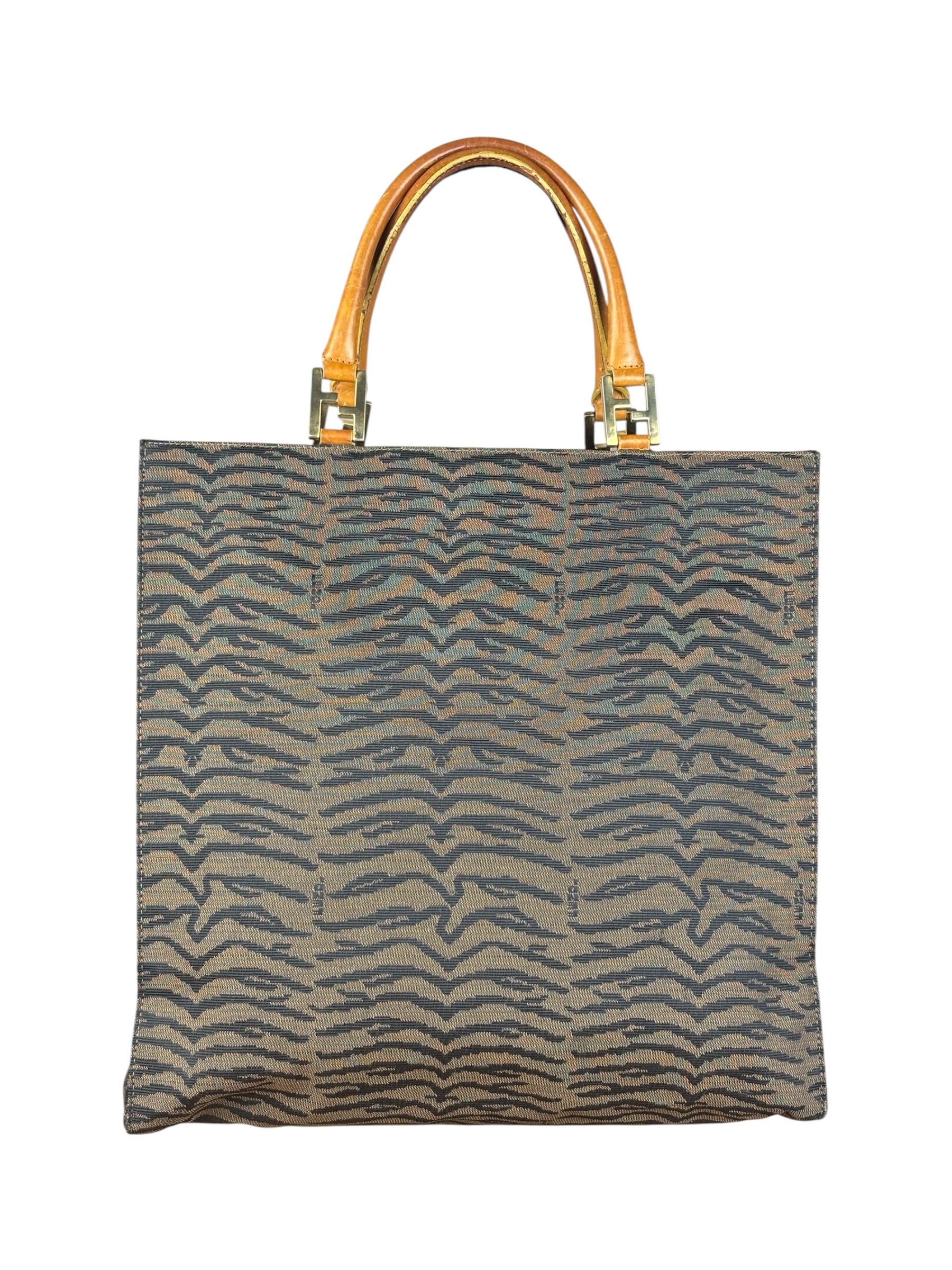 Fendi Vintage Brown Tiger Print Canvas Tote Bag