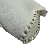 Celine White Grained Leather Studded Poultbot Shoulder Bag