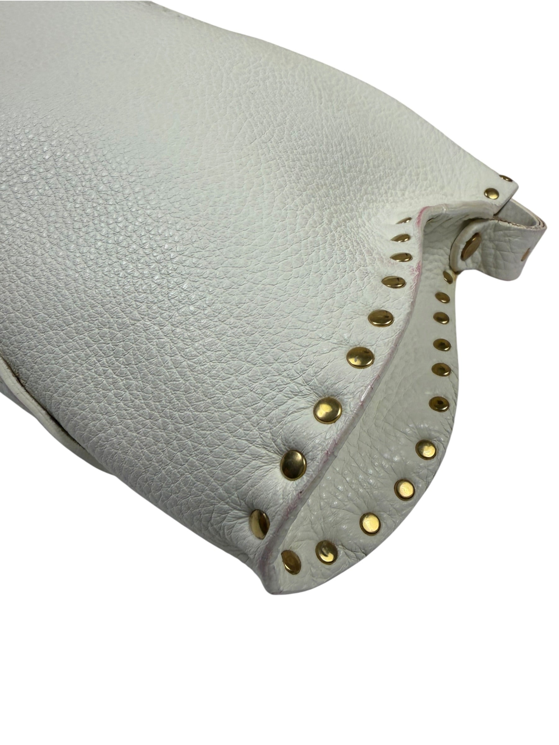 Celine White Grained Leather Studded Poultbot Shoulder Bag