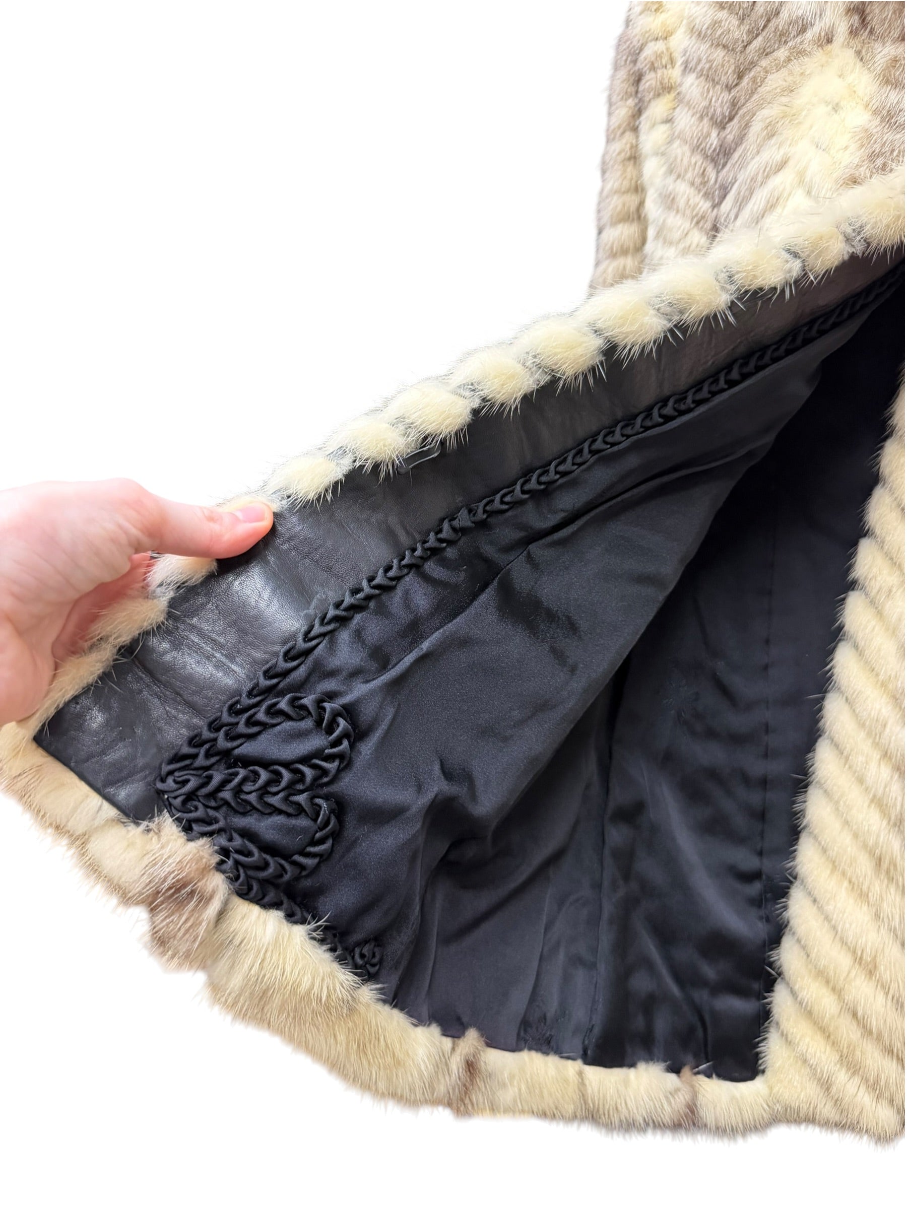 Furvan Vintage Black Intricately Trimmed Mink Fur Coat
