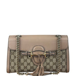 Gucci Peach Leather Trim GG Canvas Emily Chain Flap Shoulder Bag
