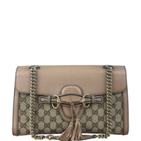 Gucci Peach Leather Trim GG Canvas Emily Chain Flap Shoulder Bag