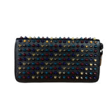 Christian Louboutin Bicolor Leather Around-Zip Spiked Studs Wallet