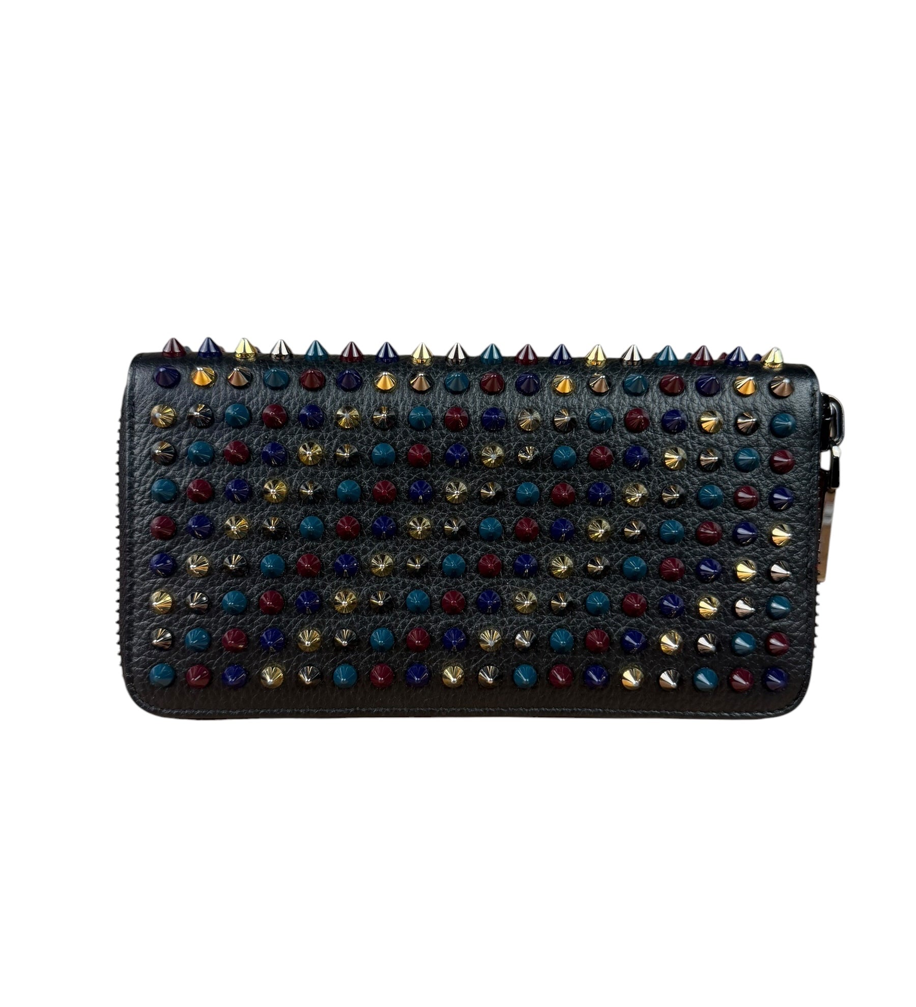 Christian Louboutin Bicolor Leather Around-Zip Spiked Studs Wallet