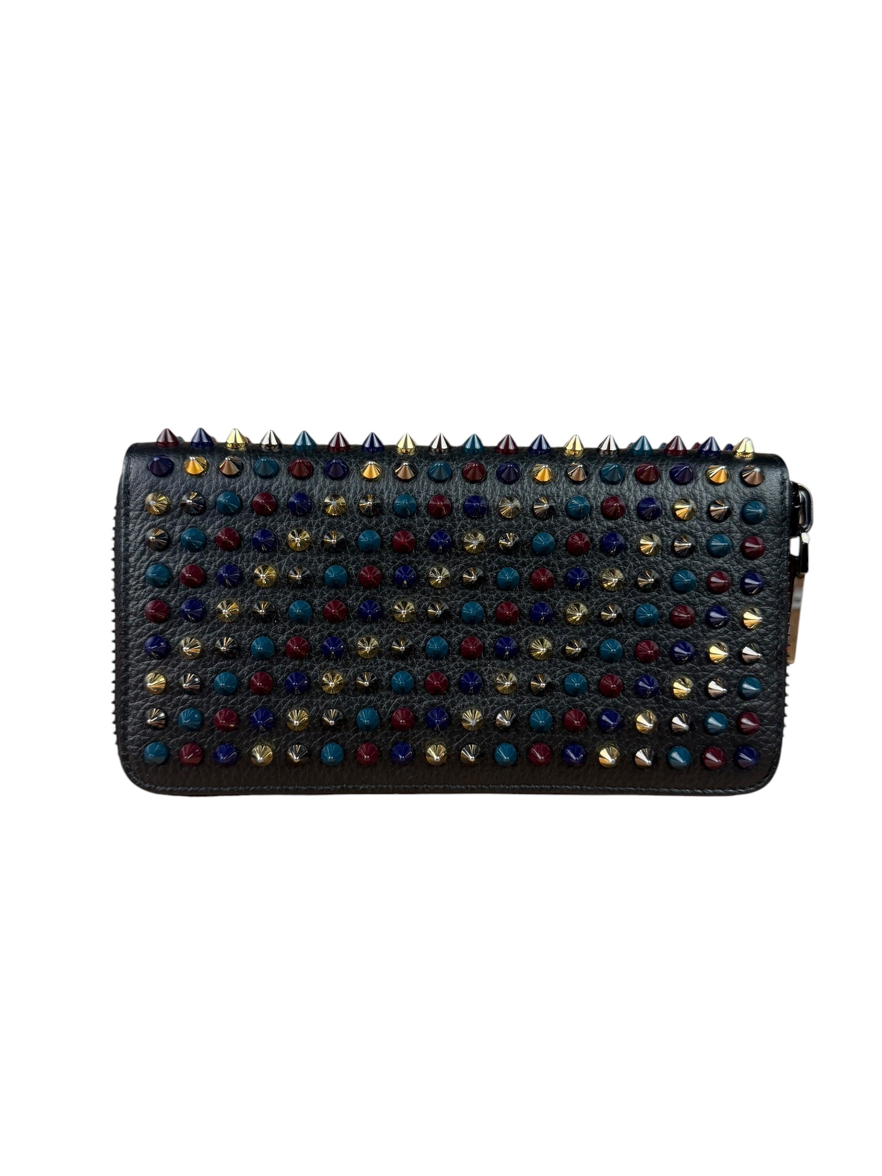 Christian Louboutin Bicolor Leather Around-Zip Spiked Studs Wallet